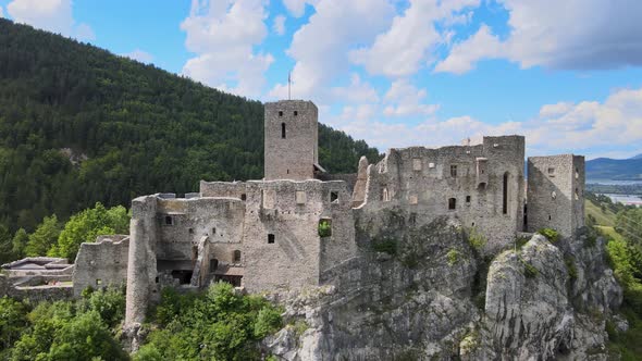 Aerial view of the castle in the village of Strecno in Slovakia