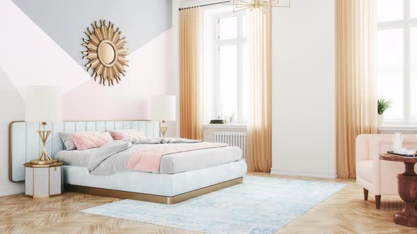 Retro Style Bedroom Interior In Pastel Colors