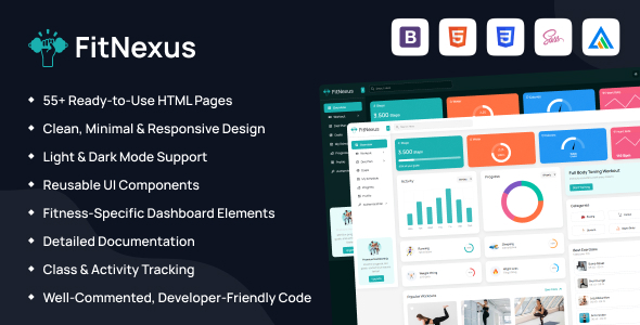 FitNexus – Fitness & Gym Admin Dashboard (HTML + Vue.js + React.js)