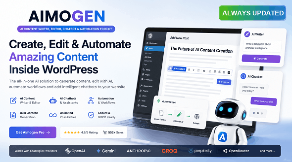 Aimogen Pro - All-in-One AI Content Writer, Editor, ChatBot & Automation Toolkit