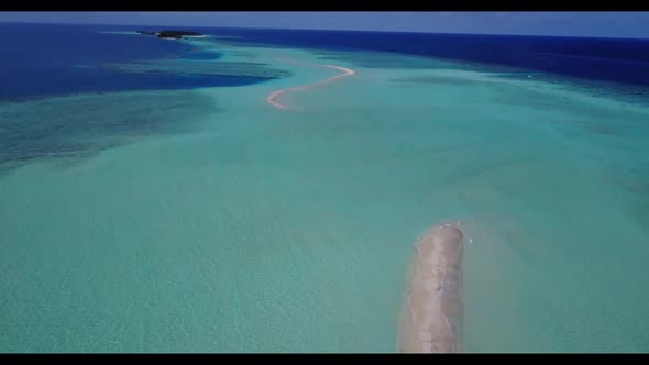 Aerial view sky of relaxing island beach wildlife by turquoise lagoon and white sandy background of 