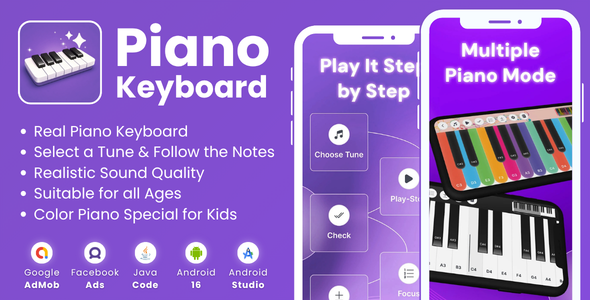 Piano Keyboard Learn Play with AdMob Facebook Ads Android