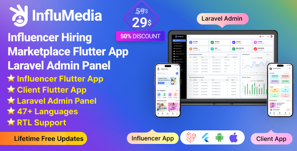 Influencer Hiring Marketplace Flutter App Laravel Admin Panel