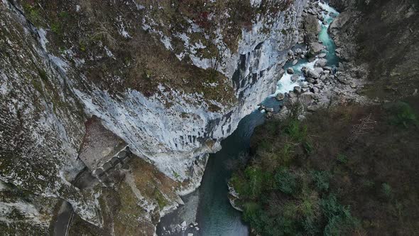 Abandoned Old Dangerous Road in a Narrow Gorge Along the Mzymta River