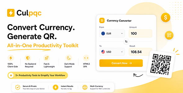 Culpqc | Currency Converter & QR Code Generator SaaS HTML Template With 5+ Tools