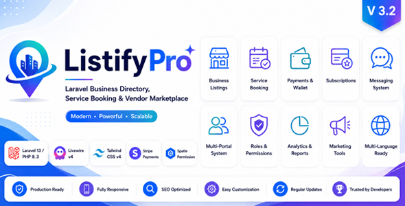 ListifyPro – Laravel Business Directory, Service Booking & Vendor Marketplace