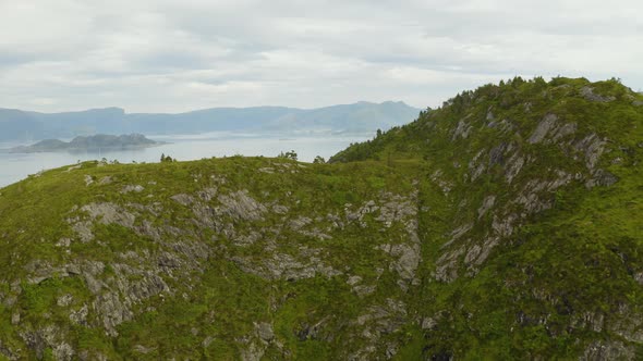 Aerial View Of The Natural Landscape Of Maaloy Cliffs At Vagsoy Island In Vestland County, Norway.