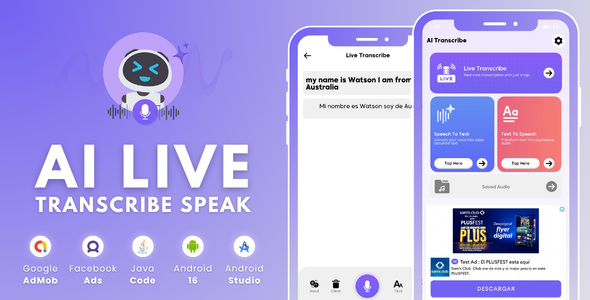 AI Live Transcribe Speak with AdMob Facebook Ads Android