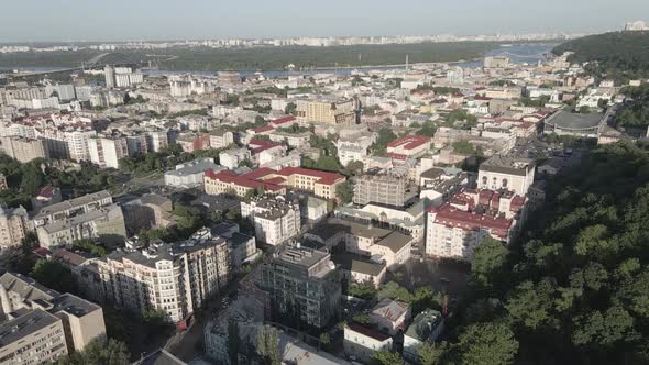 Kyiv, Ukraine. Aerial View. Slow Motion, Flat, Gray