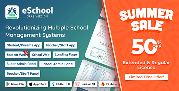 eSchool SaaS - School Management System with Student/Parent Flutter App, Student Web, Laravel Panel
