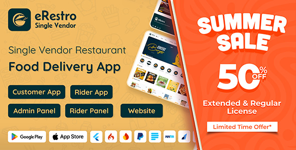 eRestro - Single Vendor Multi Branch Restaurant App | Food Ordering Flutter App with Admin Panel
