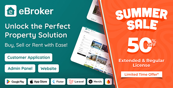 eBroker - Real Estate Property Buy-Rent-Sell Flutter app with Laravel Admin Panel | Web Version
