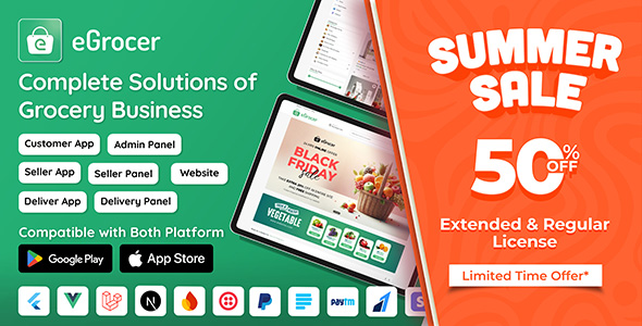 eGrocer - Online Multi Vendor Grocery Store, eCommerce Flutter Full App | Admin Panel | Web Version