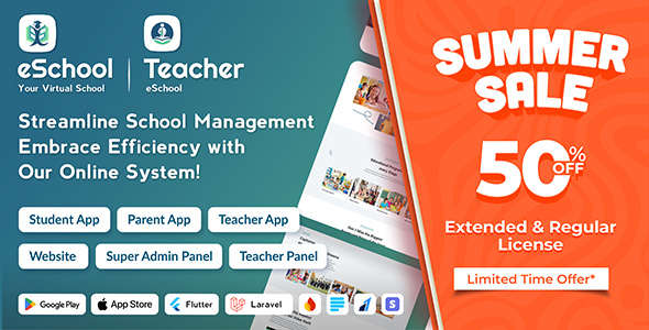 eSchool - School Management System with Student | Parents | Teacher Flutter App | Laravel Admin