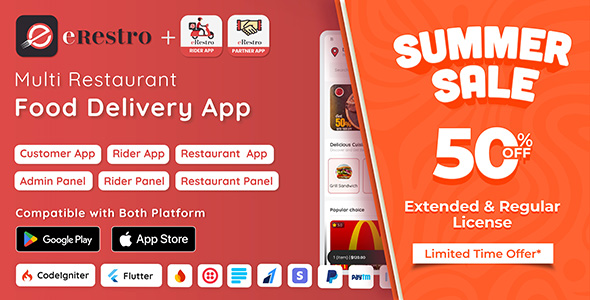 eRestro - Multi Restaurant Flutter App | Food Ordering App with Admin Panel & Restaurant Panel