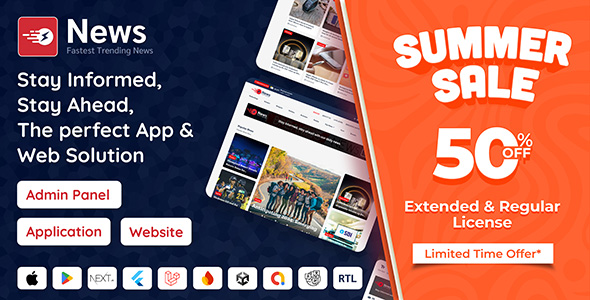 News App and Web - Flutter News App for Android and iOS App | Laravel Admin Panel + News Website