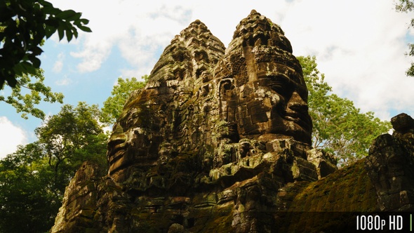 Stone Smile Face of Bayon Ancient Temple in Siem Reap, Cambodia