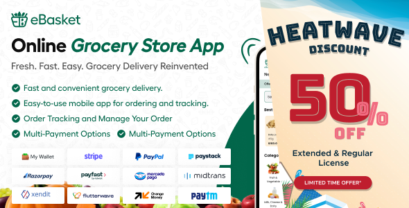 eBasket - Single Vendor Food / Grocery Delivery Flutter app with Laravel Admin Panel + Delivery app