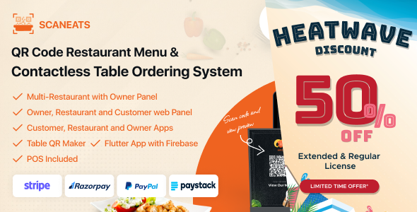 ScanEats - QR Code Multi-Restaurant Menu Maker and Table Ordering System with POS Web and App