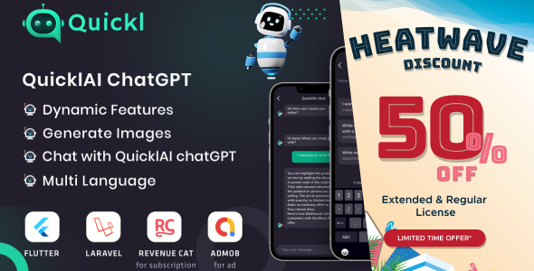 QUICKL – AI Flutter App using OpenAI API with AdMob | Subscription Plan