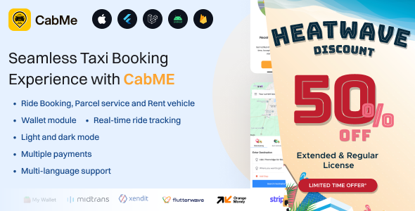 CabME – Uber Clone | Taxi Booking & Parcel Delivery Flutter App Solution