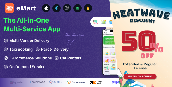 eMart | Multivendor Food, On-demand, eCommerce, Parcel, Taxi Booking, Car Rent App with Admin & Web