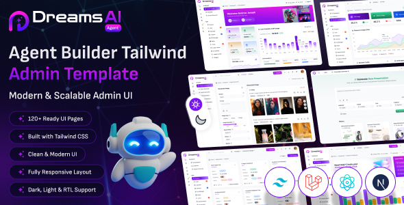 Dreams AI Agent - Agent Builder Tailwind Admin Template (Html + React + Nextjs + Laravel)