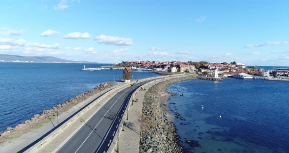 4K aerial footage of Nessebar, ancient city on the Black Sea coast of Bulgaria.