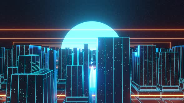 Seamless looped animation of futuristic city nft illustration or cyberpunk