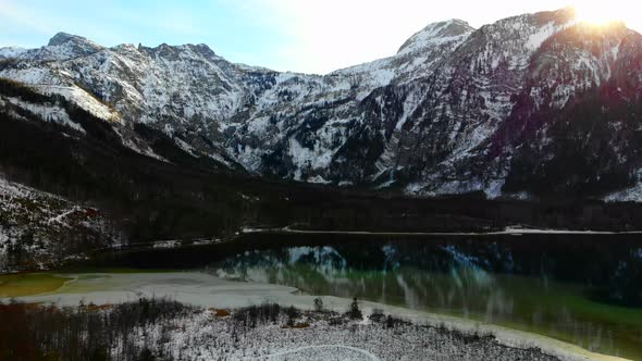 Beautiful Winter Landscape on the Lake Offensee in the Mountains in Upper Austria Salzkammergut