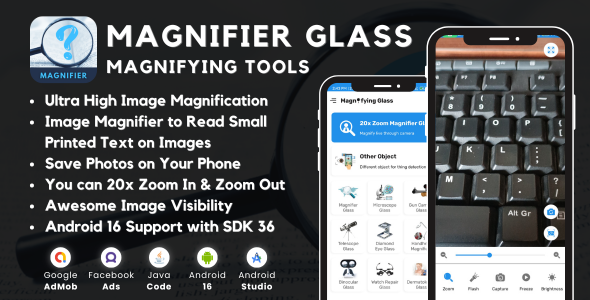 Magnifier Glass Magnifying Flash with AdMob Ads Android