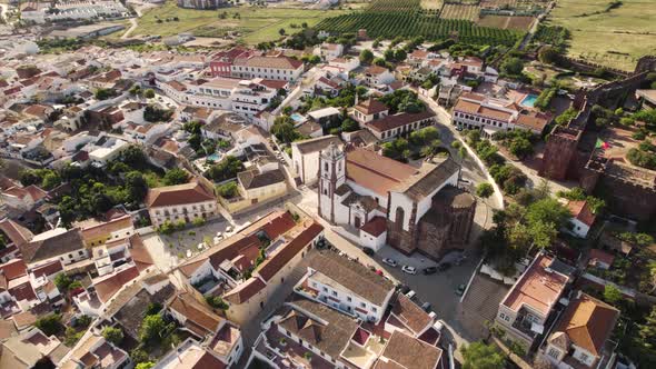 Short aerial depicting the historical church in Silves, Portugal