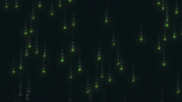 Binary code black and green background with digits moving on screen