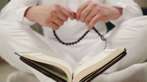 Middle Eastern Man Praying Closeup Islamic Religion