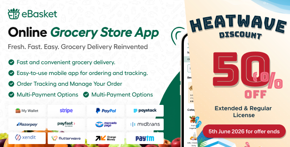 eBasket - Single Vendor Food / Grocery Delivery Flutter app with Laravel Admin Panel + Delivery app