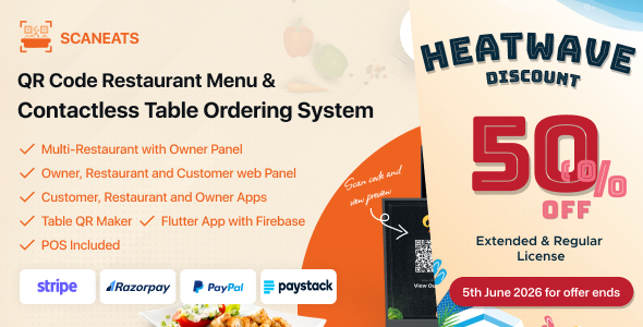 ScanEats - QR Code Multi-Restaurant Menu Maker and Table Ordering System with POS Web and App