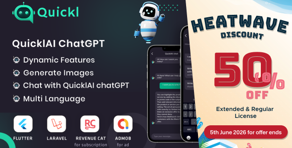 QUICKL – AI Flutter App using OpenAI API with AdMob | Subscription Plan