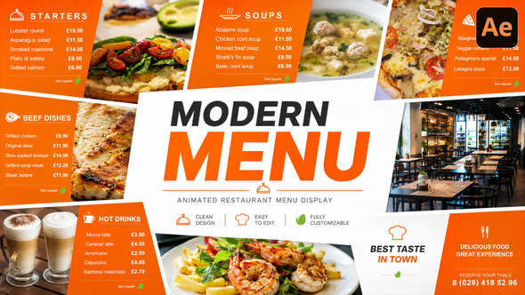 Modern Menu - Animated Restaurant Menu Display For After Effects