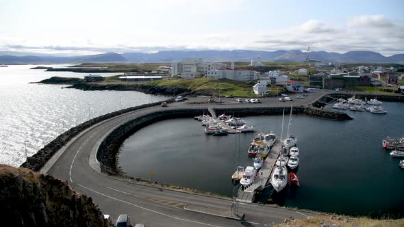 Stykkisholmur Port Aerial View Iceland Slow Motion