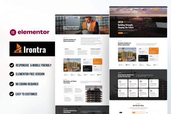 Irontra - Construction WordPress Elementor Template Kit