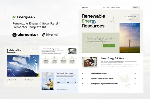 Energreen - Renewable Energy & Solar Panel Elementor Template Kit