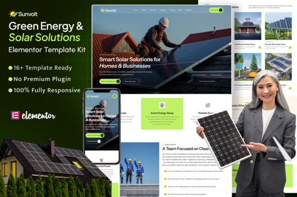 Sunvolt – Green Energy & Solar Solutions Elementor Template Kit