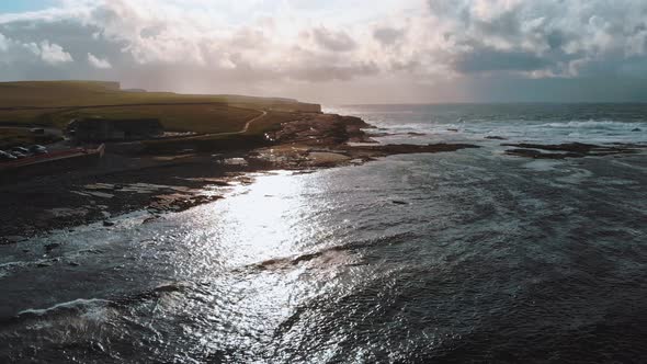 Flight Over Wild Ocean Water at the Irish West Coast