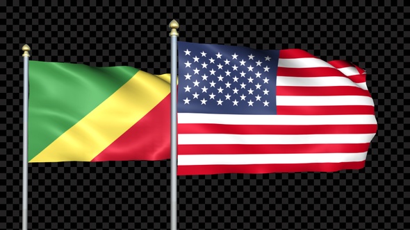 Congo Republic And United States Two Countries Flags Waving