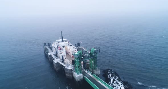 Aerial view of a ferry while docked in a port