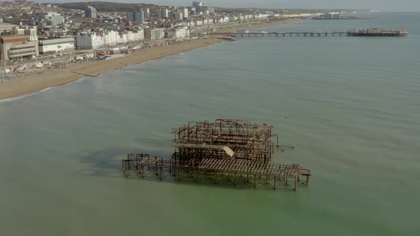 Brighton Beach in the UK with the Remains of the West Pier in the Summer
