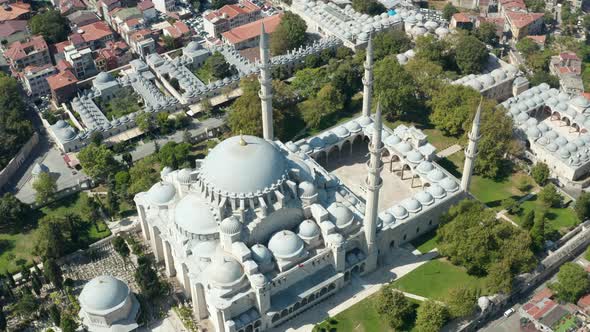 Suleymaniye Mosque Wide View From Above Showing a Huge Temple in Istanbul