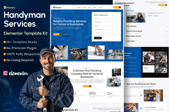Plomero – Plumbing & Handyman Services Elementor Template Kit
