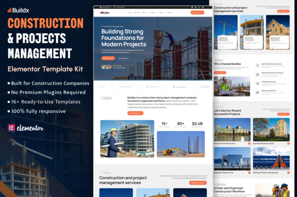 Buildx – Construction & Project Management Elementor Template Kit