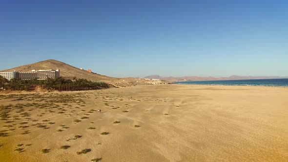 Aerial view of Sotavento lagoon beach in Fuerteventura, Canary Islands.